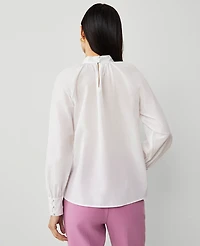 Ann Taylor Mock Neck Shirred Front Popover Top Size XL White Women's