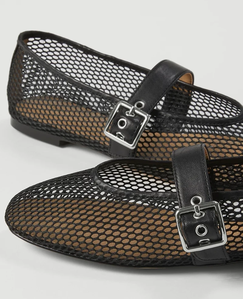 Ann Taylor Mesh Buckled Ballet Flats Black Women's