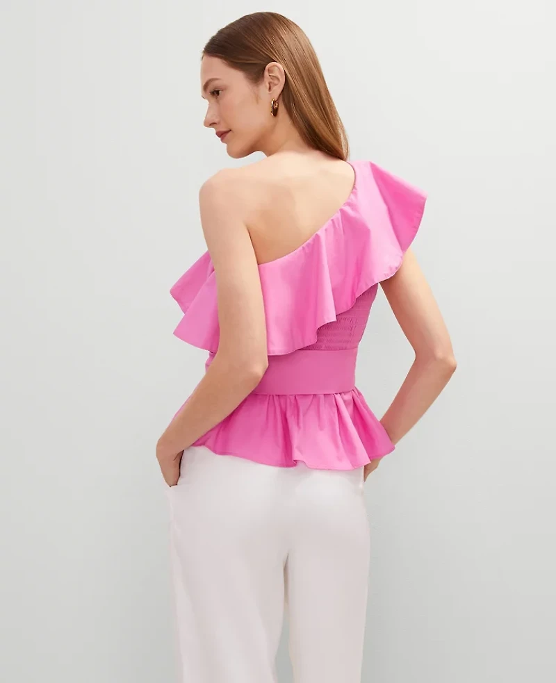 Ann Taylor One-Shoulder Tie Waist Blouse Women's