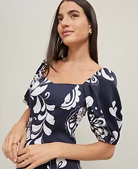 Ann Taylor Floral Puff Sleeve Midi Dress Night Sky Women's
