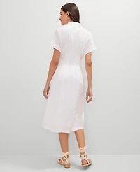 Ann Taylor Weekend Collection Pleated Midi Shirtdress Size 12 White Women's