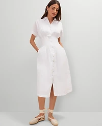 Ann Taylor Weekend Collection Pleated Midi Shirtdress Size 12 White Women's