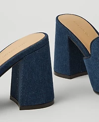 Ann Taylor Horsebit Denim Block Heel Sandals 5 Dark Blue Women's