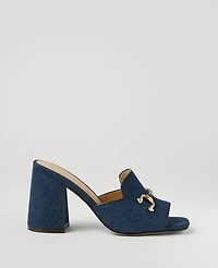Ann Taylor Horsebit Denim Block Heel Sandals 5 Dark Blue Women's