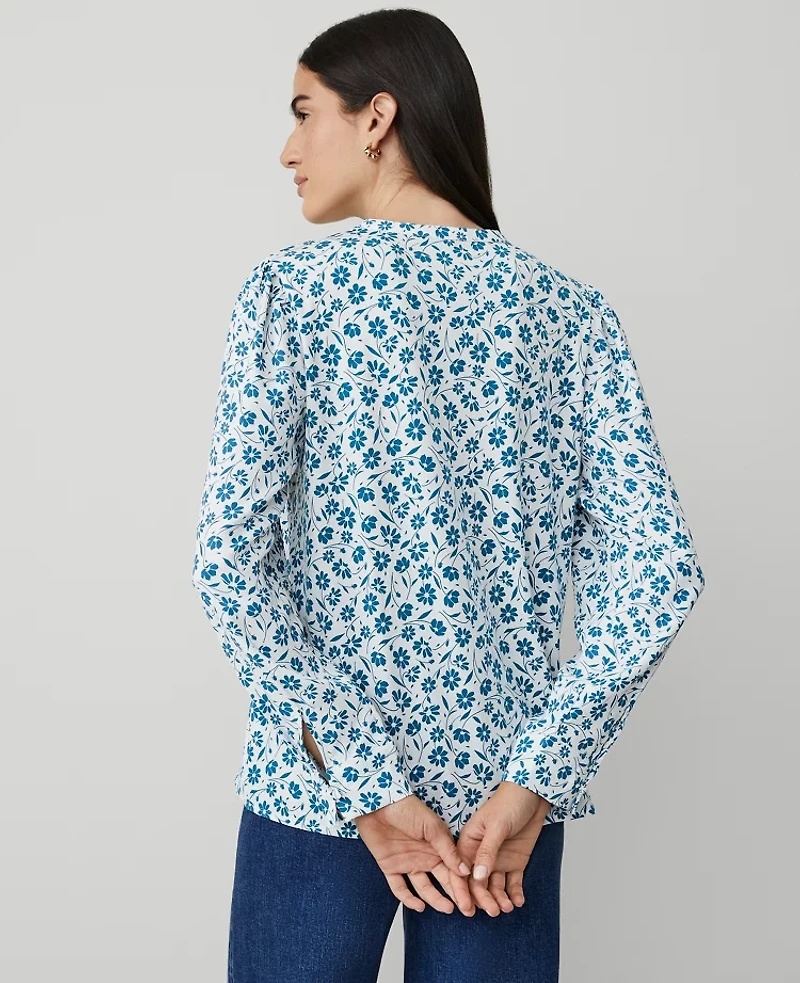 Ann Taylor Petite Floral Bib Mixed-Media Top Size 2XS Winter White Women's