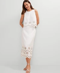 Ann Taylor Studio Collection Scalloped Linen Blend Midi Skirt White Women's