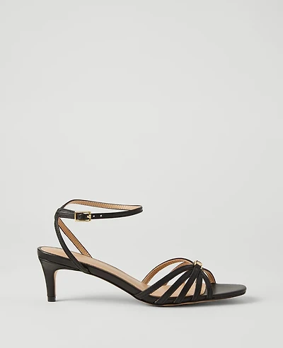 Ann Taylor Caged Kitten Heel Leather Sandals Size 9 1/2 Black Women's