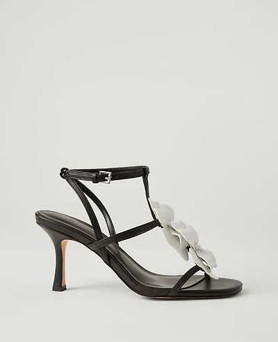 Ann Taylor Flower-Embellished Leather Sandals Size 8 1/2 White Women's