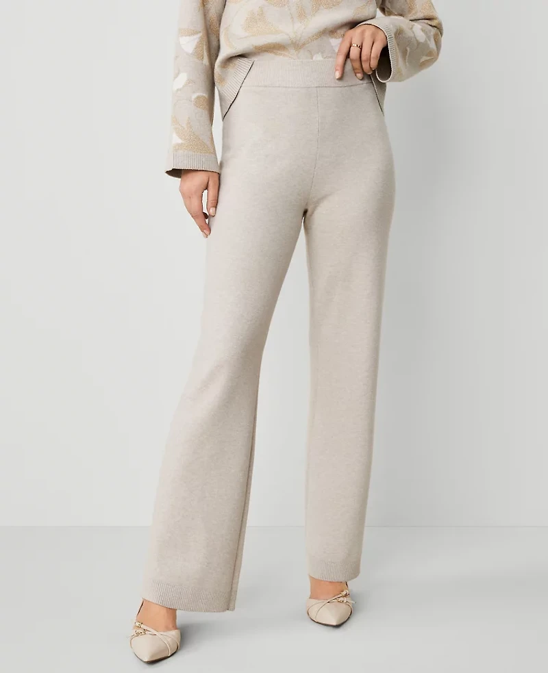 Ann Taylor The Petite Wide-Leg Sweater Pant Size XL Pale Sand Heather Women's