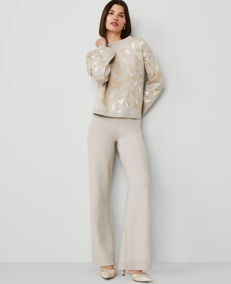 Ann Taylor The Petite Wide-Leg Sweater Pant Size XL Pale Sand Heather Women's