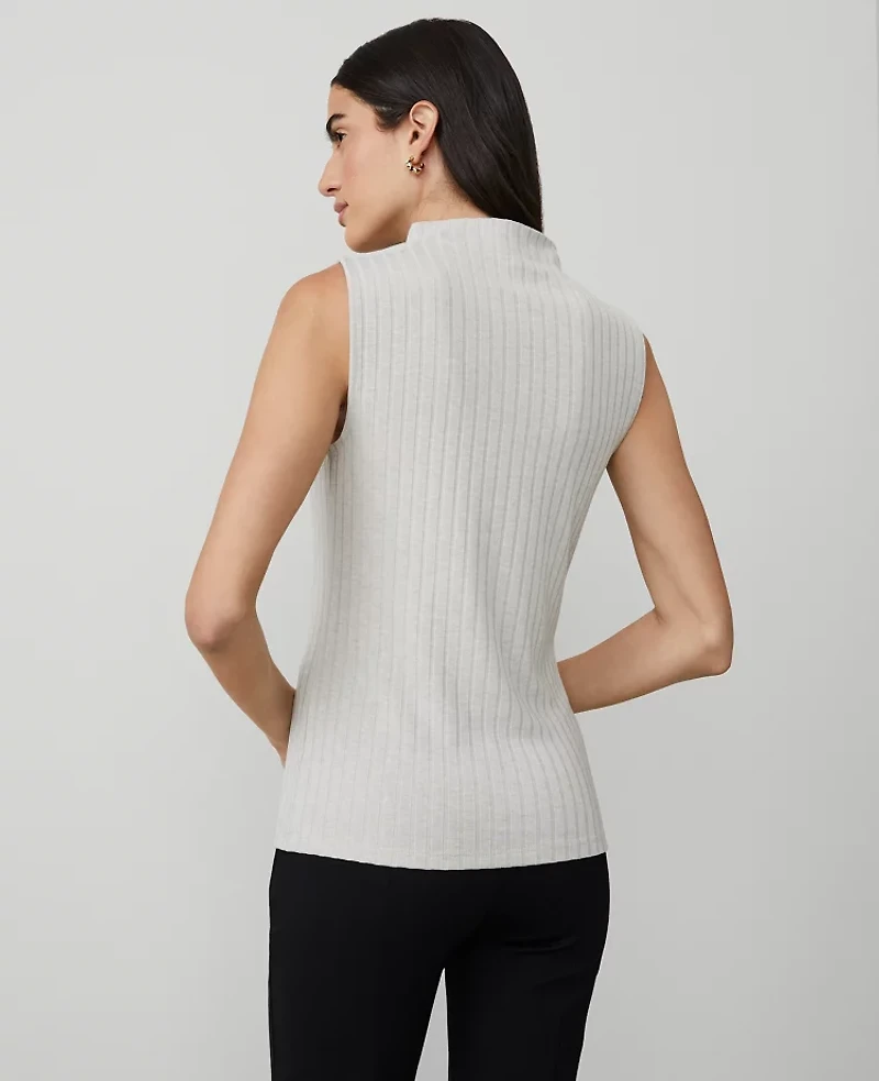Ann Taylor Petite Sleeveless Mock Neck Top Neutral Beige Heather Women's
