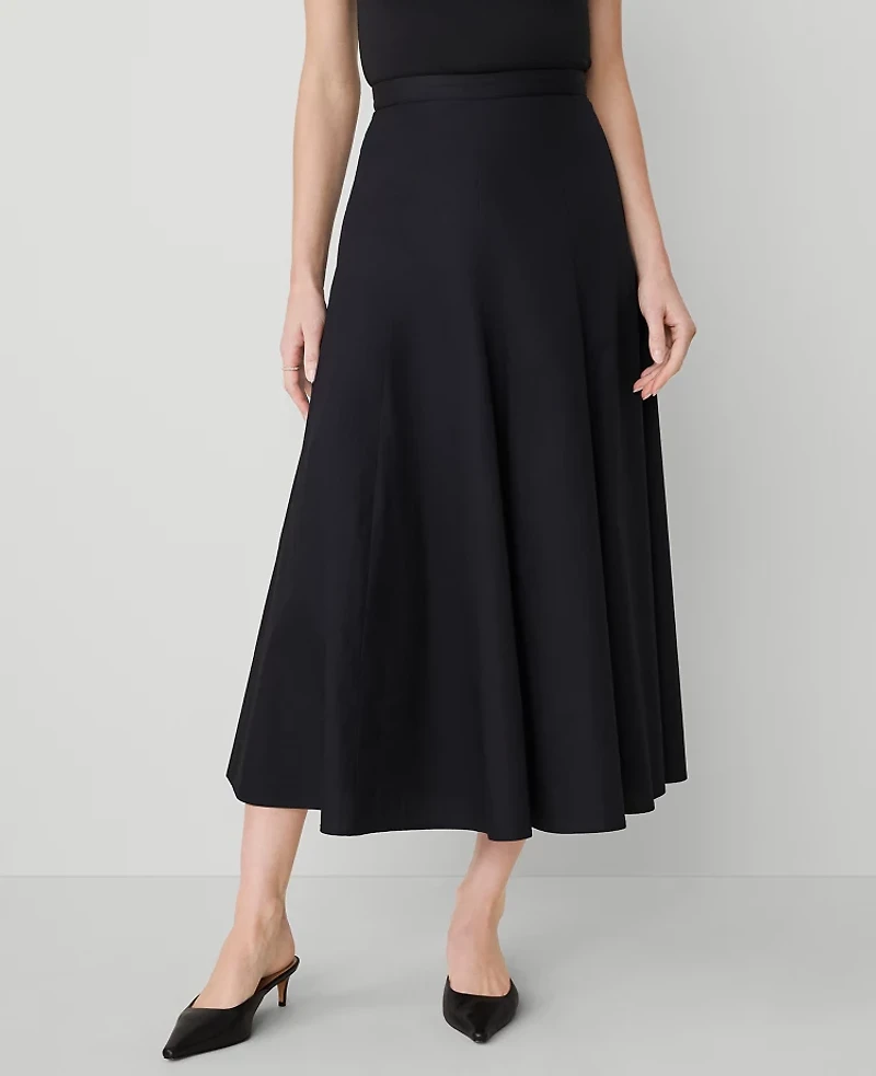 Ann Taylor Poplin Gored Midi Skirt Women's