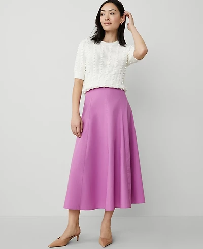 Ann Taylor Poplin Gored Midi Skirt Size 0 Orchid Glow Women's
