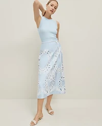 Ann Taylor Embroidered Tea Length Skirt Size 2 Zephyr Blue Women's