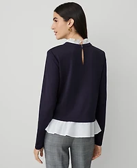 Ann Taylor Petite Ponte Mixed-Media Top Size 2XS Night Sky Women's