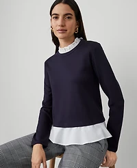 Ann Taylor Petite Ponte Mixed-Media Top Size 2XS Night Sky Women's