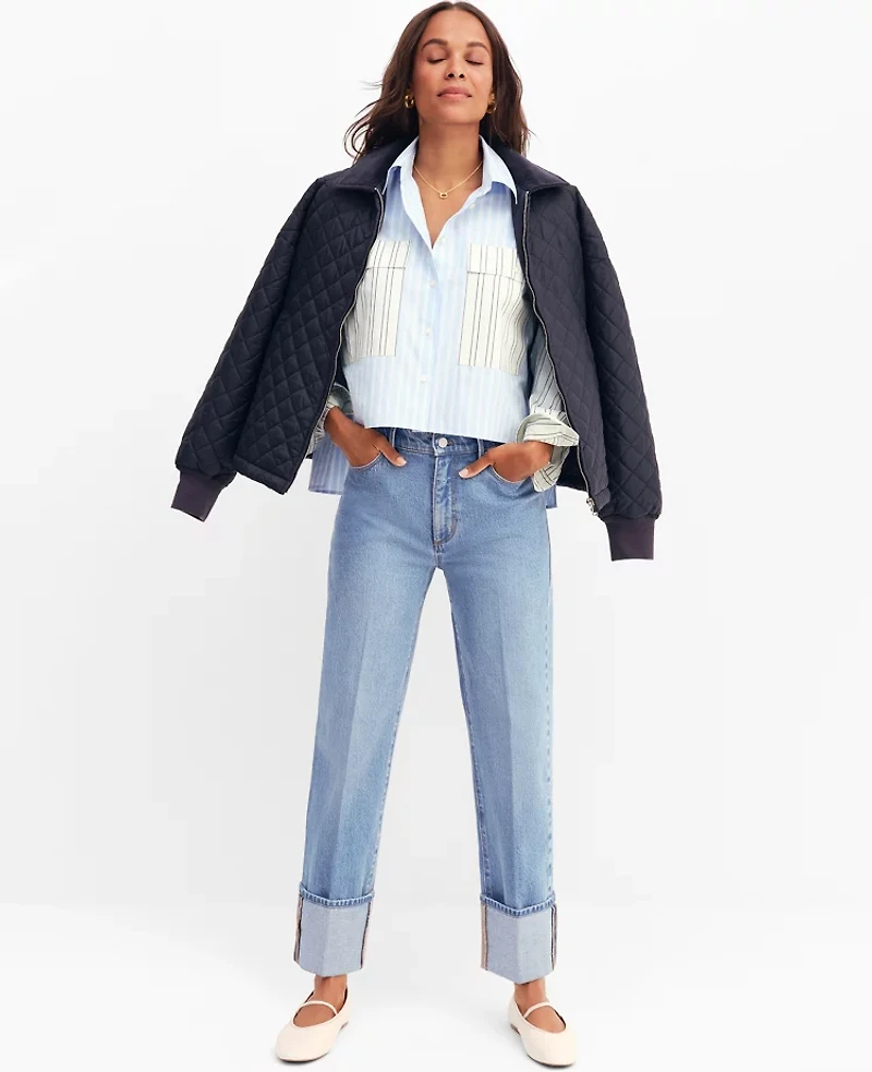 Ann Taylor The Cuffed Straight Jean Size 10 Light Wash Indigo Women's