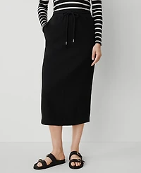 Ann Taylor Weekend Collection Fleece Drawstring Midi Skirt Black Women's