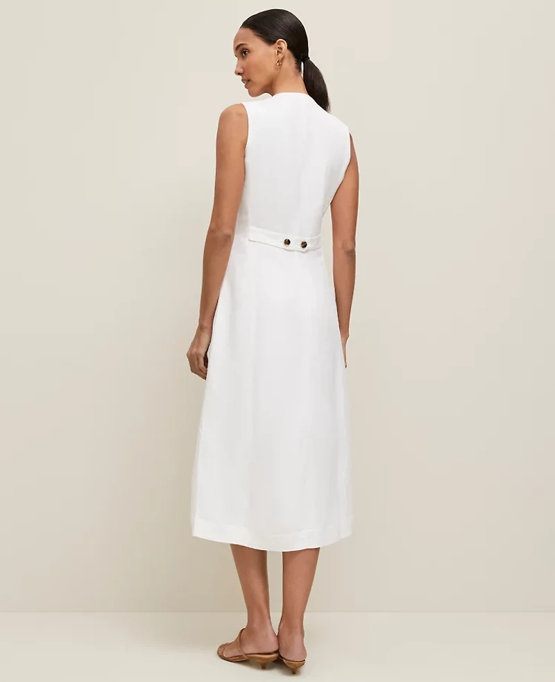 Ann Taylor Linen Blend V-Neck Shirtdress Size 14 White Women's