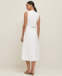 Ann Taylor Linen Blend V-Neck Shirtdress Size 14 White Women's