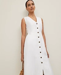 Ann Taylor Linen Blend V-Neck Shirtdress Size 14 White Women's