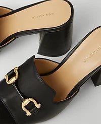 Ann Taylor Horsebit Leather Block Heel Sandals Size 6 Black Women's
