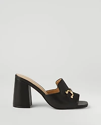 Ann Taylor Horsebit Leather Block Heel Sandals Size 6 Black Women's