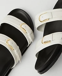 Ann Taylor Weekend Collection Buckle Leather Sandals Winter White Women's