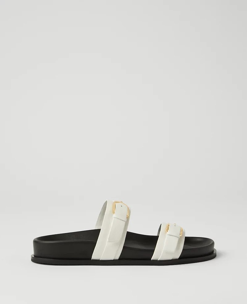 Ann Taylor Weekend Collection Buckle Leather Sandals Winter White Women's