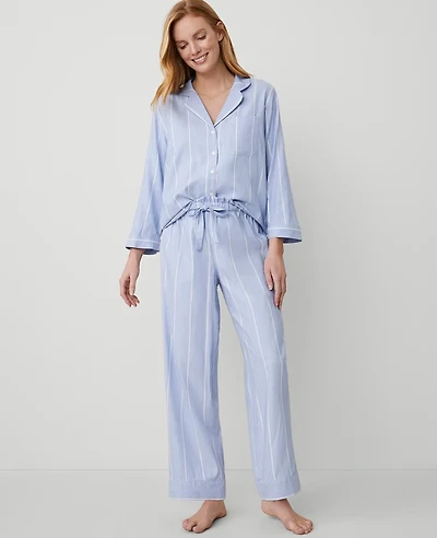 Ann Taylor Striped Pajama Set Size Large Freesia Blue Women's