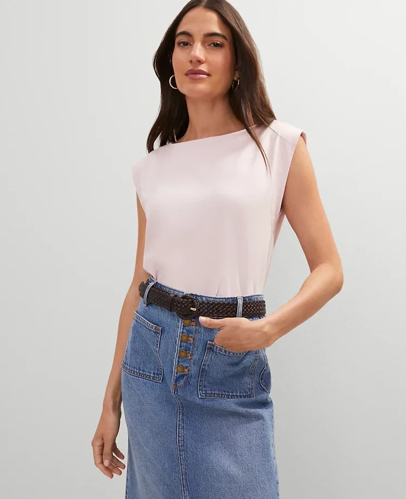 Ann Taylor Weekend Collection Boatneck Top Size Large Chalk Dust Pink Women's