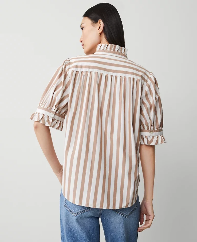 Ann Taylor Striped Ruffle Collar Blouse Size Large Portabella Women's