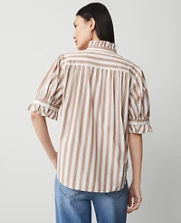 Ann Taylor Striped Ruffle Collar Blouse Size Large Portabella Women's