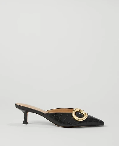 Ann Taylor Buckle Nip Toe Embossed Kitten Heels Women's
