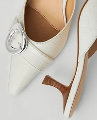 Ann Taylor Buckle Nip Toe Embossed Kitten Heels Women's