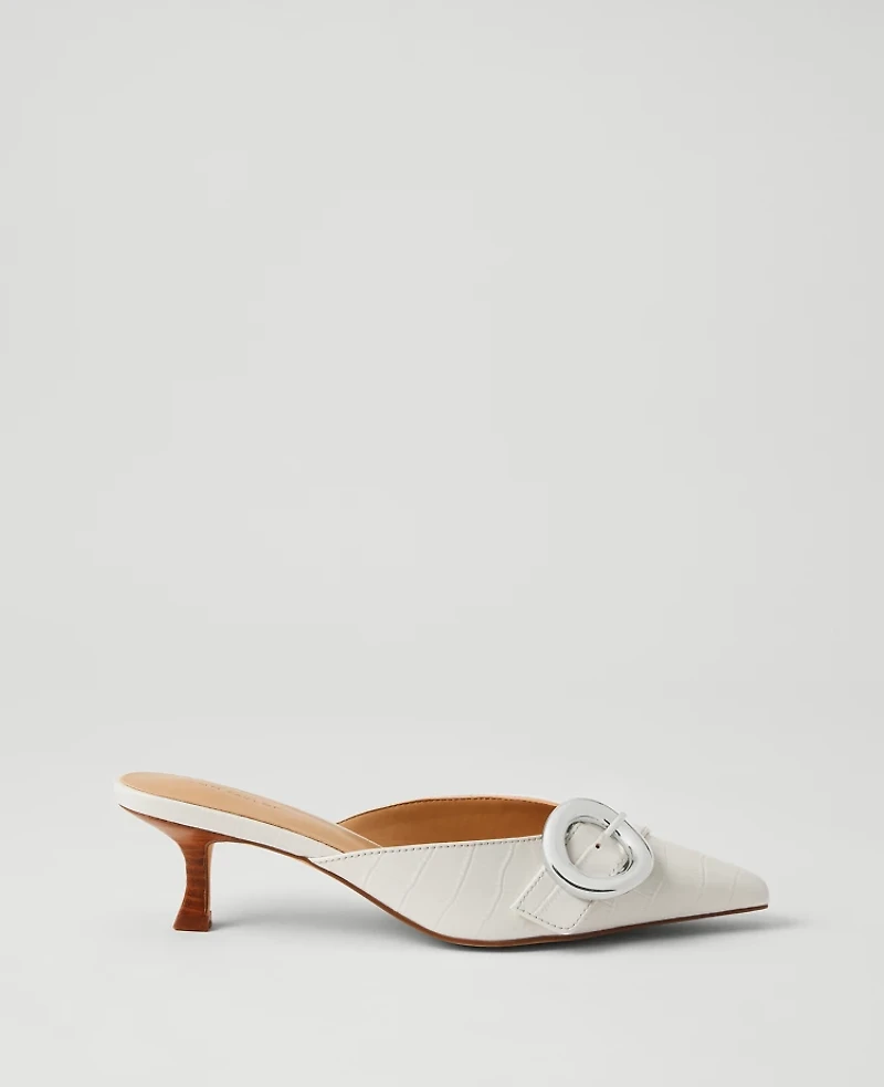 Ann Taylor Buckle Nip Toe Embossed Kitten Heels Women's