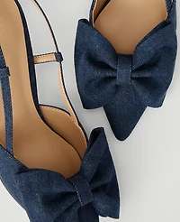 Ann Taylor Denim Bow Slingback Kitten Heel Pumps Dark Blue Women's