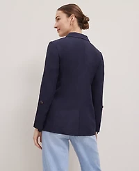 Ann Taylor Weekend Collection Roll Sleeve Linen Blend Blazer Size 0 Night Sky Women's