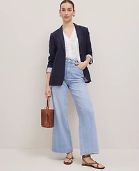 Ann Taylor Weekend Collection Roll Sleeve Linen Blend Blazer Size 0 Night Sky Women's