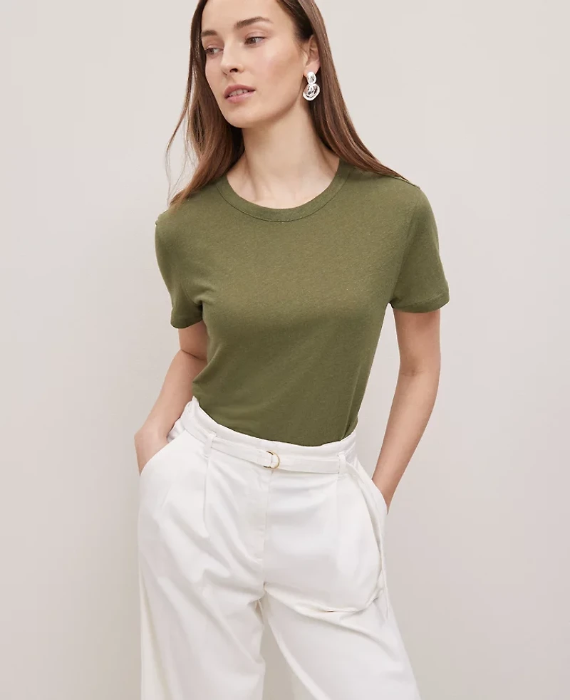 Ann Taylor Weekend Collection Linen Blend T-Shirt Moss Green Women's