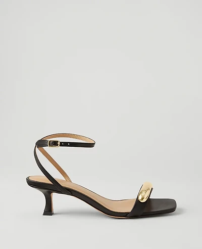 Ann Taylor Embellished Ankle Wrap Heeled Sandals Size 5 1/2 Black Women's