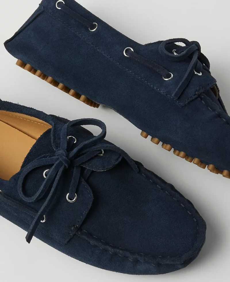 Ann Taylor Weekend Collection Suede Boat Shoes Size 7 1/2 Night Sky Women's