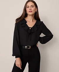 Ann Taylor Tie Neck Ruffle Blouse Women's