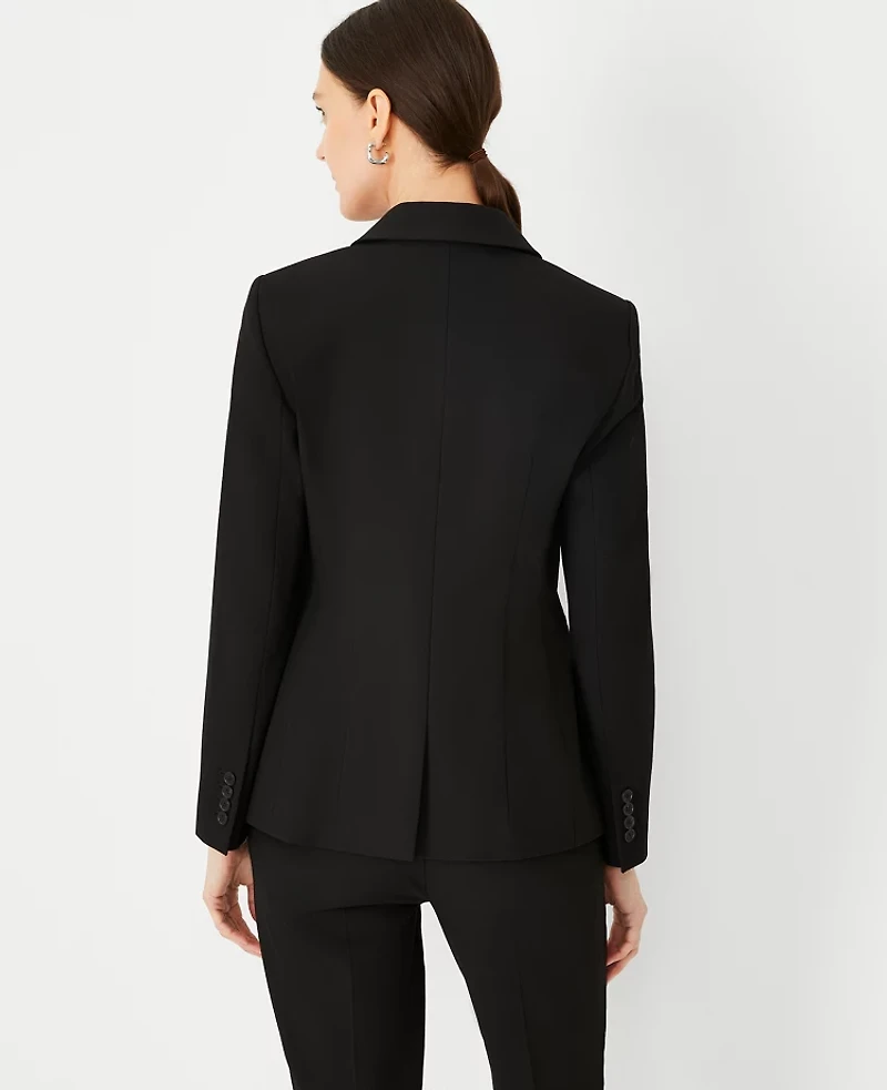 Ann Taylor The Petite Fitted Double Breasted Blazer Bi-Stretch Black Women's