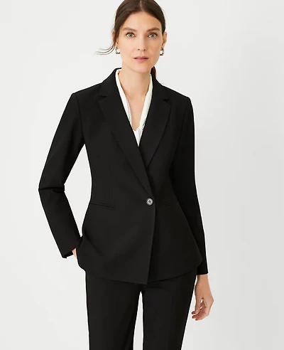 Ann Taylor The Petite Fitted Double Breasted Blazer Bi-Stretch Black Women's