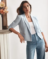 Ann Taylor Cropped Double Breasted Blazer in Crepe Size 4 Cafe Blue Women's
