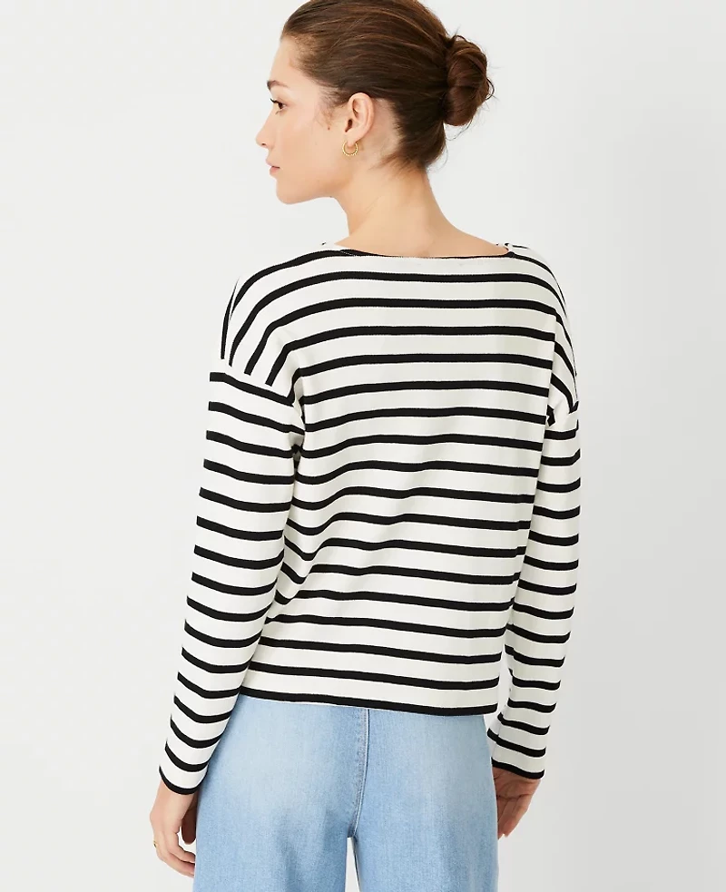 Ann Taylor Weekend Collection Stripe Relaxed Long Sleeve Top Ww - Black Women's