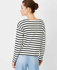 Ann Taylor Weekend Collection Stripe Relaxed Long Sleeve Top Ww - Black Women's