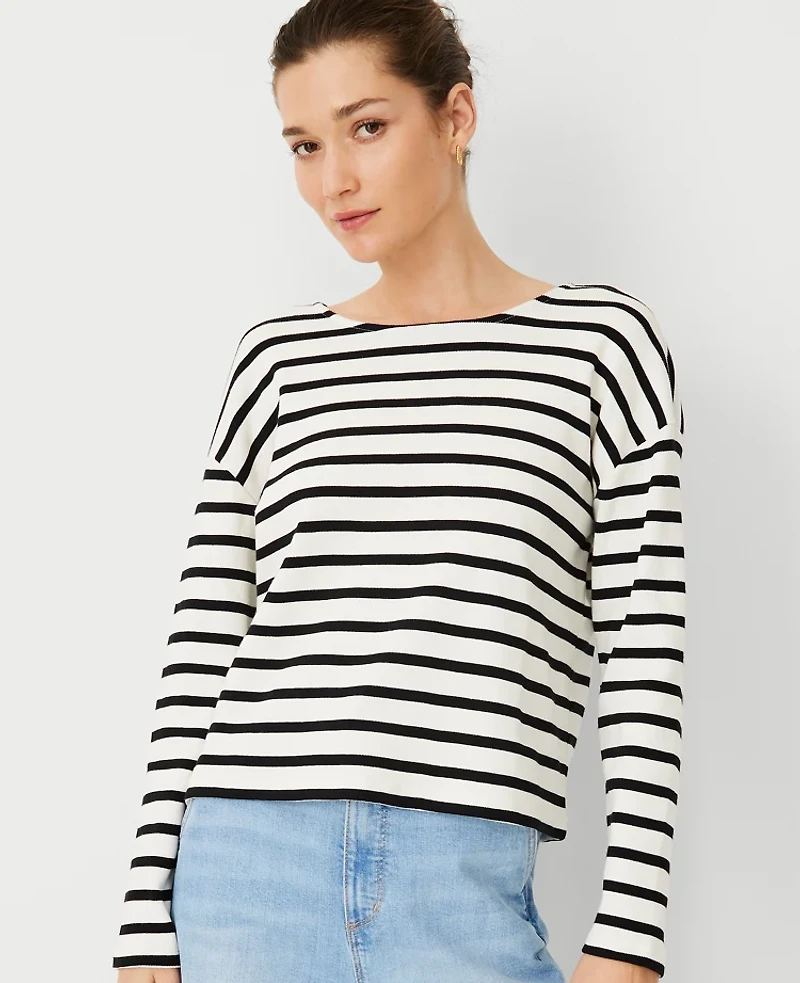 Ann Taylor Weekend Collection Stripe Relaxed Long Sleeve Top Ww - Black Women's
