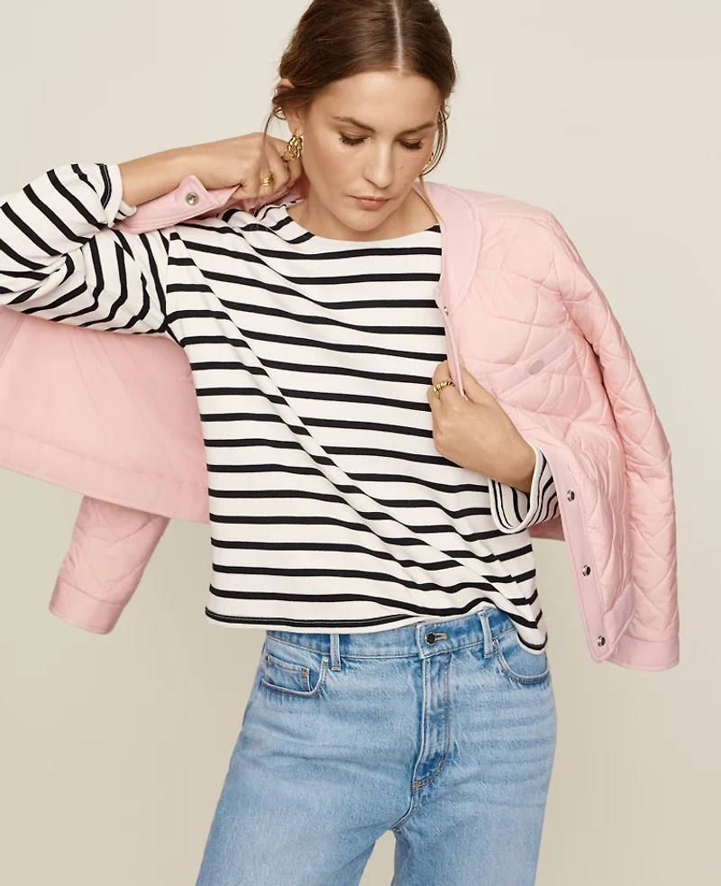 Ann Taylor Weekend Collection Stripe Relaxed Long Sleeve Top Ww - Black Women's